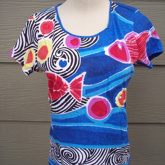 Chicos Top Sz S 0  Fish Sea Ocean Cap Sleeve Tee - Picture 2 of 7